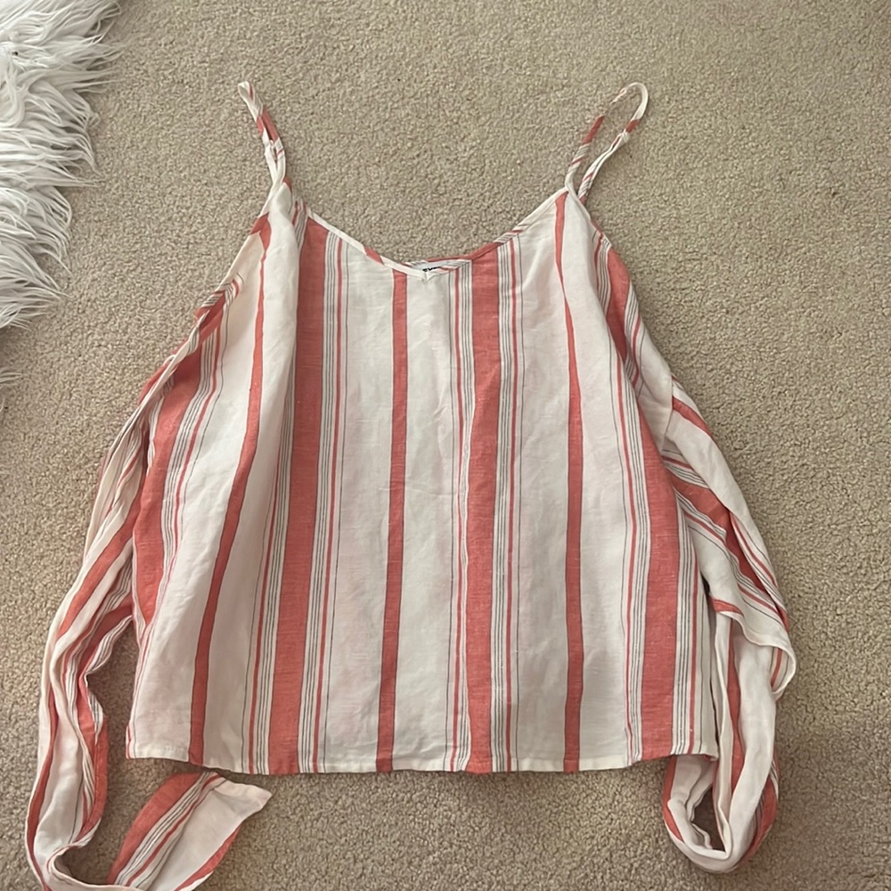 Express Size S Orange & White V-Neck Tank! Ties in the back!